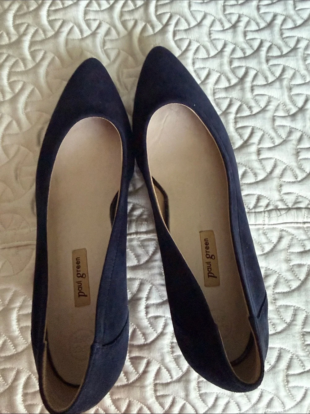 Paul Green Navy Suede Pointed-Toe Block Pump